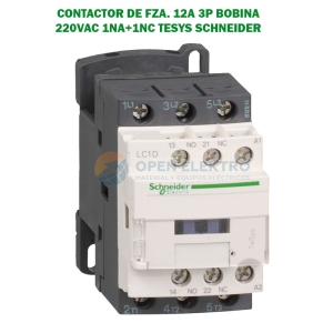 CONTACTOR DE FZA. 12A 3P BOBINA 220VAC 1NA+1NC TESYS SCHNEIDER ELECTRIC