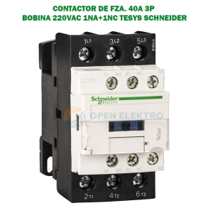 CONTACTOR DE FZA. 40A 3P BOBINA 220VAC 1NA+1NC TESYS SCHNEIDER ELECTRIC