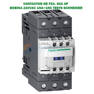 CONTACTOR DE FZA. 65A 3P BOBINA 220VAC 1NA+1NC TESYS SCHNEIDER ELECTRIC