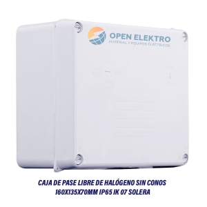 CAJA DE PASE LIBRE DE HALÓGENO SIN CONOS 160X135X70MM IP65 IK 07 SOLERA