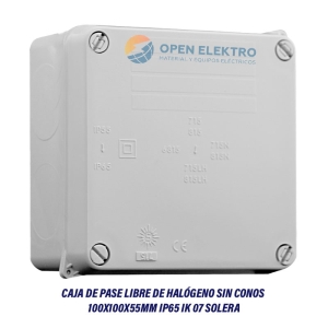 CAJA DE PASE LIBRE DE HALÓGENO SIN CONOS 100X100X55MM IP65 IK 07 SOLERA